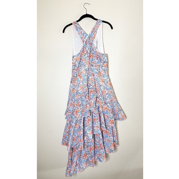 WILLA STORY white printed asymmetrical tiered ruffle Mia midi dress M NEW - Picture 1 of 10